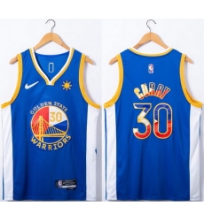 Men Golden State Warriors 30 Stephen Curry Royal 75th Anniversary Stitched Jersey
