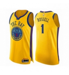 Mens Golden State Warriors 1 DAngelo Russell Authentic Gold Basketball Jersey City Edition 