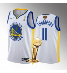 Men's Golden State Warriors #11 Klay Thompson 2022 White NBA Finals Champions Stitched Jersey