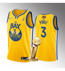 Men's Golden State Warriors #3 Jordan Poole 2022 Yellow NBA Finals Champions Stitched Jersey