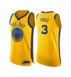 Mens Golden State Warriors 3 Jordan Poole Authentic Gold Basketball Jersey City Edition 