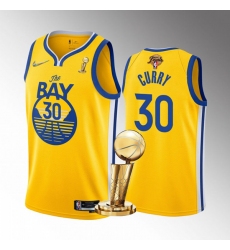 Men's Golden State Warriors #30 Stephen Curry 2022 Yellow NBA Finals Champions Stitched Jersey