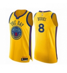 Mens Golden State Warriors 8 Alec Burks Authentic Gold Basketball Jersey City Edition 