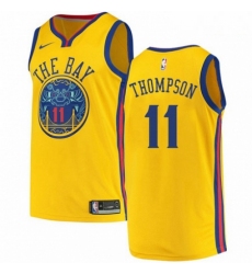 Mens Nike Golden State Warriors 11 Klay Thompson Authentic Gold NBA Jersey City Edition