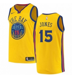 Mens Nike Golden State Warriors 15 Damian Jones Authentic Gold NBA Jersey City Edition