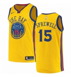 Mens Nike Golden State Warriors 15 Latrell Sprewell Authentic Gold NBA Jersey City Edition