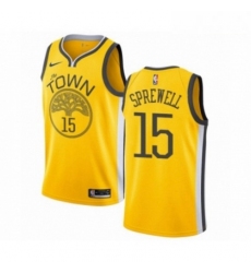 Mens Nike Golden State Warriors 15 Latrell Sprewell Yellow Swingman Jersey Earned Edition