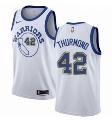 Mens Nike Golden State Warriors 42 Nate Thurmond Authentic White Hardwood Classics NBA Jersey 