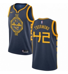 Mens Nike Golden State Warriors 42 Nate Thurmond Swingman Navy Blue NBA Jersey City Edition 