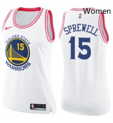 Womens Nike Golden State Warriors 15 Latrell Sprewell Swingman WhitePink Fashion NBA Jersey