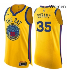 Womens Nike Golden State Warriors 35 Kevin Durant Swingman Gold NBA Jersey City Edition