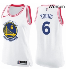 Womens Nike Golden State Warriors 6 Nick Young Swingman WhitePink Fashion NBA Jersey 