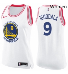 Womens Nike Golden State Warriors 9 Andre Iguodala Swingman WhitePink Fashion NBA Jersey
