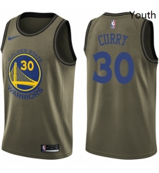 Youth Nike Golden State Warriors 30 Stephen Curry Swingman Green Salute to Service NBA Jersey