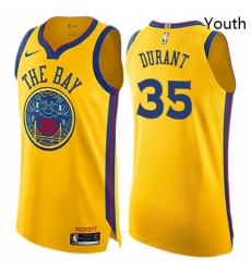 Youth Nike Golden State Warriors 35 Kevin Durant Swingman Gold NBA Jersey City Edition