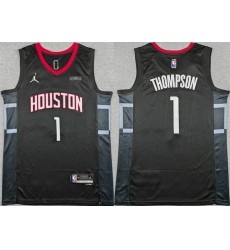 Men Houston Rockets 1 Amen Thompson Black Statement Edition Stitched Jersey