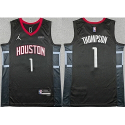 Men Houston Rockets 1 Amen Thompson Black Statement Edition Stitched Jersey