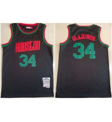 Men Houston Rockets 34 Hakeem Olajuwon Black 1993 94 Throwback Stitched Jersey