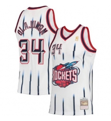 Men Houston Rockets 34 Hakeem Olajuwon White 1996 97 Mitchell  26 Ness Hardwood Classics Swingman Stitched Basketball Jersey