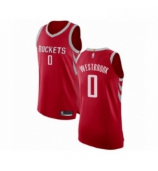 Mens Houston Rockets 0 Russell Westbrook Authentic Red Basketball Jersey Icon Edition 