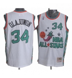 Mens Mitchell and Ness Houston Rockets 34 Hakeem Olajuwon Authentic White 1996 All Star Throwback NBA Jersey