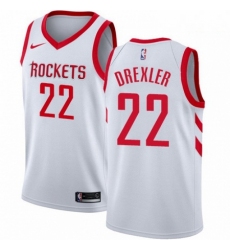 Mens Nike Houston Rockets 22 Clyde Drexler Authentic White Home NBA Jersey Association Edition