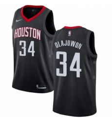 Mens Nike Houston Rockets 34 Hakeem Olajuwon Authentic Black Alternate NBA Jersey Statement Edition