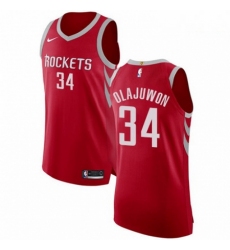 Mens Nike Houston Rockets 34 Hakeem Olajuwon Authentic Red Road NBA Jersey Icon Edition