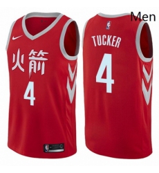 Mens Nike Houston Rockets 4 PJ Tucker Authentic Red NBA Jersey City Edition 