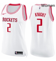 Womens Nike Houston Rockets 2 Brandon Knight Swingman White Pink Fashion NBA Jersey 