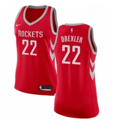 Womens Nike Houston Rockets 22 Clyde Drexler Swingman Red Road NBA Jersey Icon Edition
