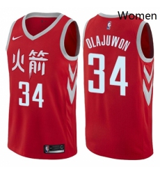 Womens Nike Houston Rockets 34 Hakeem Olajuwon Swingman Red NBA Jersey City Edition