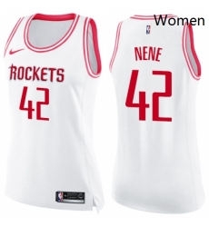 Womens Nike Houston Rockets 42 Nene Swingman WhitePink Fashion NBA Jersey 