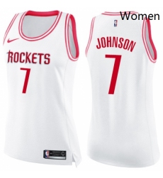 Womens Nike Houston Rockets 7 Joe Johnson Swingman WhitePink Fashion NBA Jersey 