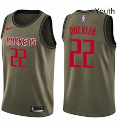 Youth Nike Houston Rockets 22 Clyde Drexler Swingman Green Salute to Service NBA Jersey