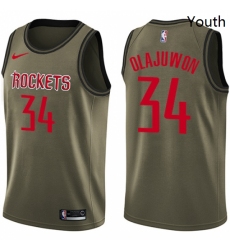 Youth Nike Houston Rockets 34 Hakeem Olajuwon Swingman Green Salute to Service NBA Jersey