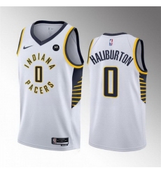 Men Indiana Pacers 0 Tyrese Haliburton White Association Edition Stitched Basketball Jersey