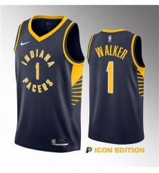 Men Indiana Pacers 1 Jarace Walker Navy 2023 Draft Icon Edition Stitched Basketball Jersey