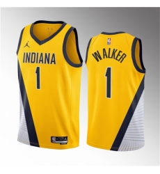 Men Indiana Pacers 1 Jarace Walker Yellow 2023 Draft Statement Edition Stitched Basketball Jersey