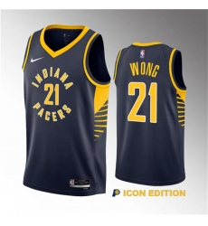 Men Indiana Pacers 21 Isaiah Wong Navy 2023 Draft Icon Edition Stitched Basketball Jersey