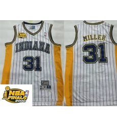 Men Indiana Pacers 31 Reggie Miller White Throwback With FINALS Patch Stitched Jersey Men Indiana Pacers 31 Reggie Miller White Throwback With FINALS Patch Stitched Jersey
