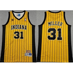 Men Indiana Pacers 31 Reggie Miller Yellow Throwback Stitched Jersey
