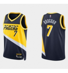 Men Indiana Pacers 7 Malcolm Brogdon 2021 22 Navy City Edition 75th Anniversary Stitched Basketball Jersey