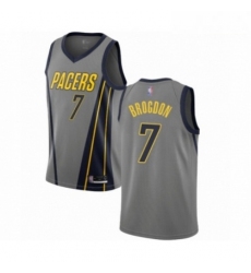 Mens Indiana Pacers 7 Malcolm Brogdon Authentic Gray Basketball Jersey City Edition 