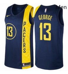 Mens Nike Indiana Pacers 13 Paul George Authentic Navy Blue NBA Jersey City Edition