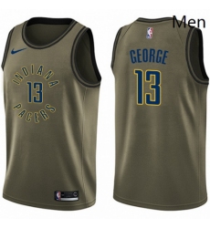 Mens Nike Indiana Pacers 13 Paul George Swingman Green Salute to Service NBA Jersey