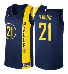 Mens Nike Indiana Pacers 21 Thaddeus Young Authentic Navy Blue NBA Jersey City Edition