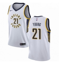 Mens Nike Indiana Pacers 21 Thaddeus Young Authentic White NBA Jersey Association Edition