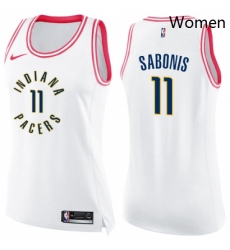 Womens Nike Indiana Pacers 11 Domantas Sabonis Swingman WhitePink Fashion NBA Jersey 