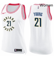 Womens Nike Indiana Pacers 21 Thaddeus Young Swingman WhitePink Fashion NBA Jersey